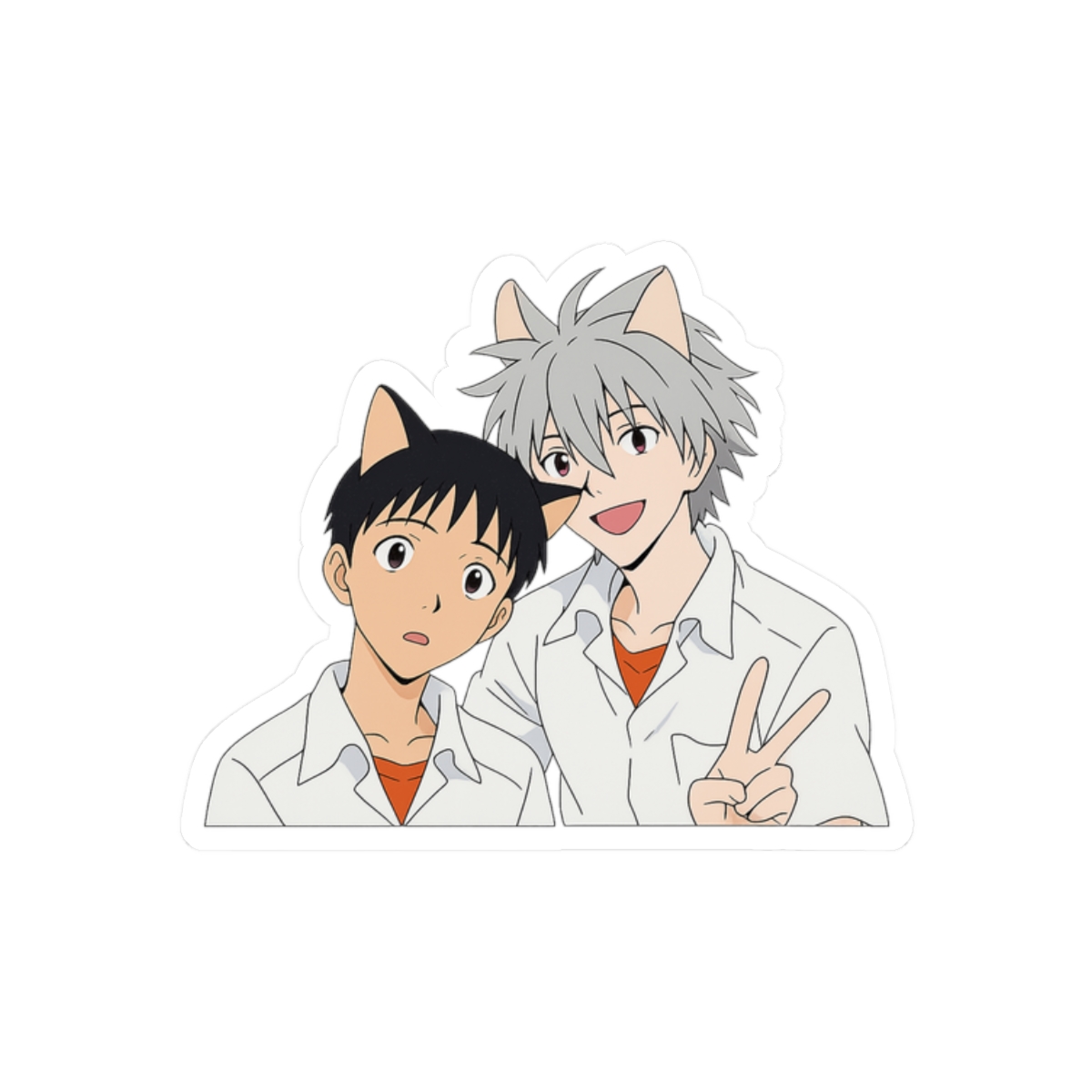 Shinji and Kaworu Catboys Anime Sticker | Cute Vinyl Decal - alternate angle 3, merchandise