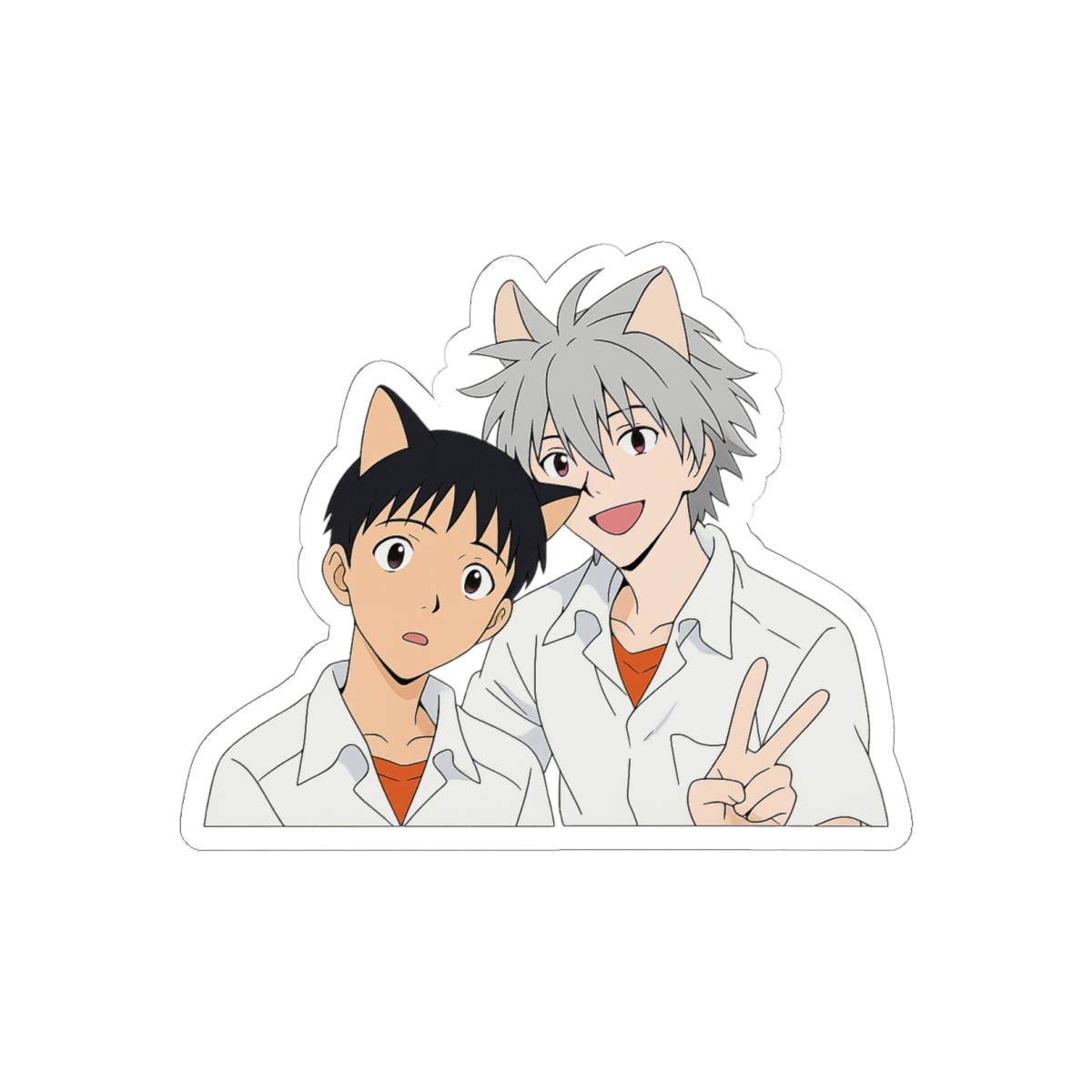Shinji and Kaworu Catboys Anime Sticker | Cute Vinyl Decal