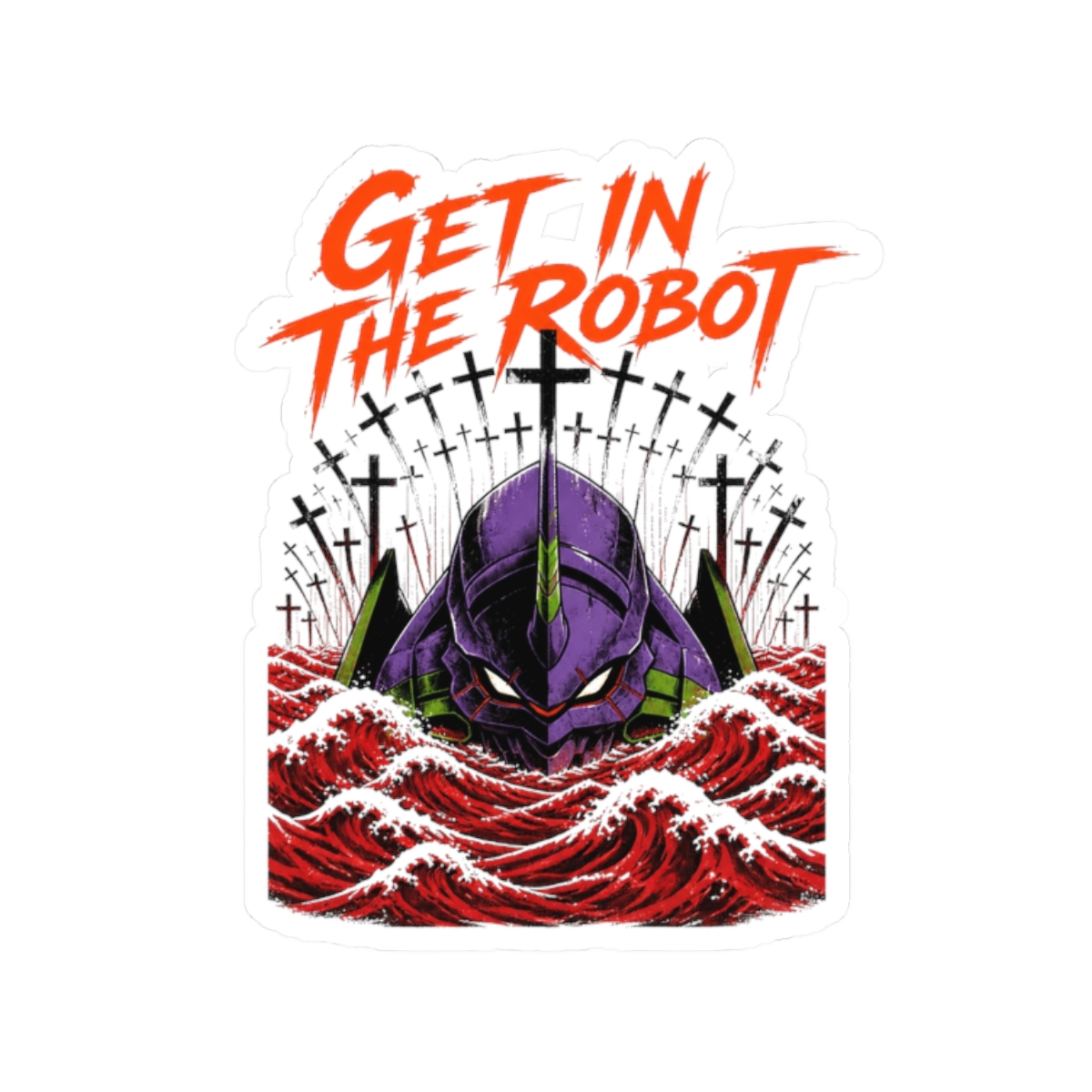 Evangelion "GET IN THE ROBOT" Sticker - alternate angle 1, merchandise