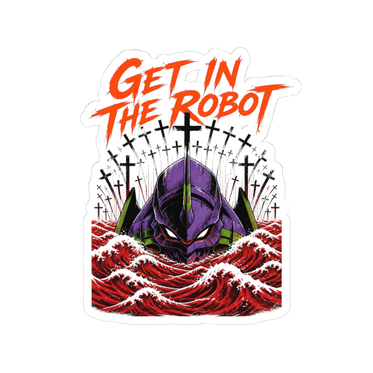 Evangelion "GET IN THE ROBOT" Sticker - alternate angle 5, merchandise